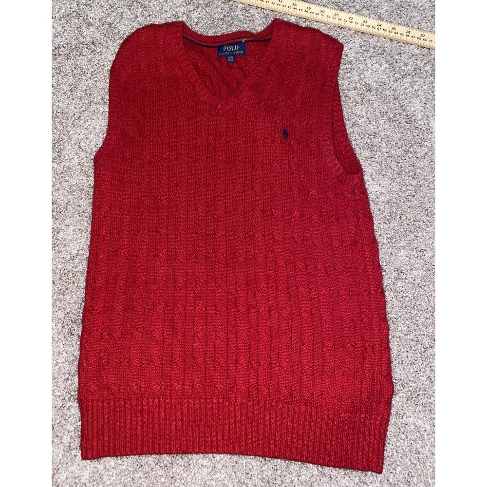Polo Ralph Lauren Golf Cable Knit Red Retro Grandpa Vest Size XL (18-20) Boys